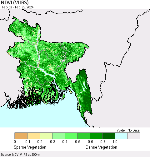 Bangladesh NDVI (VIIRS) Thematic Map For 2/18/2024 - 2/25/2024