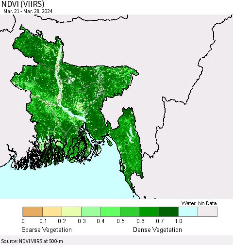 Bangladesh NDVI (VIIRS) Thematic Map For 3/21/2024 - 3/28/2024