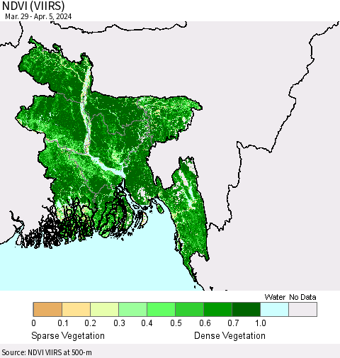Bangladesh NDVI (VIIRS) Thematic Map For 3/29/2024 - 4/5/2024