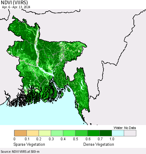 Bangladesh NDVI (VIIRS) Thematic Map For 4/6/2024 - 4/13/2024
