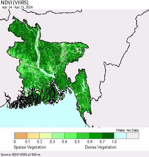 Bangladesh NDVI (VIIRS) Thematic Map For 4/14/2024 - 4/21/2024