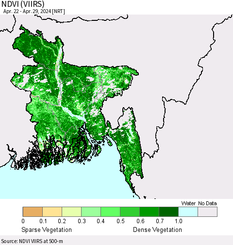 Bangladesh NDVI (VIIRS) Thematic Map For 4/22/2024 - 4/29/2024