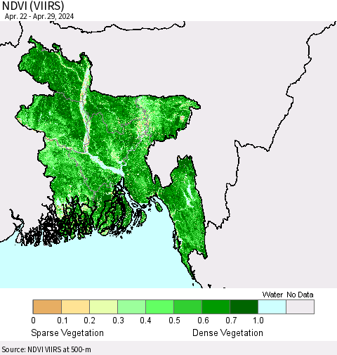 Bangladesh NDVI (VIIRS) Thematic Map For 4/22/2024 - 4/29/2024