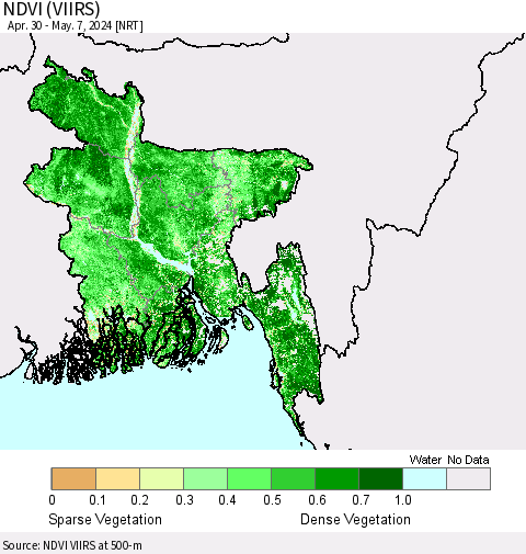 Bangladesh NDVI (VIIRS) Thematic Map For 4/30/2024 - 5/7/2024