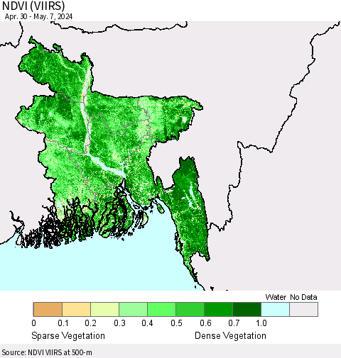 Bangladesh NDVI (VIIRS) Thematic Map For 4/30/2024 - 5/7/2024