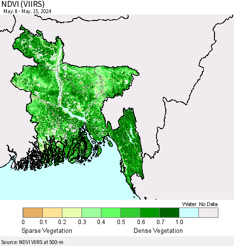 Bangladesh NDVI (VIIRS) Thematic Map For 5/8/2024 - 5/15/2024