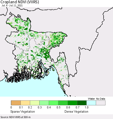 Bangladesh Cropland NDVI (VIIRS) Thematic Map For 7/4/2021 - 7/11/2021