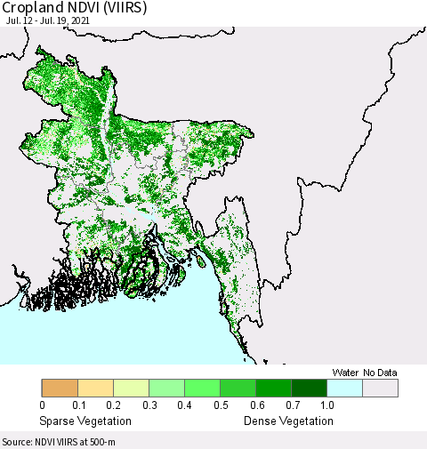 Bangladesh Cropland NDVI (VIIRS) Thematic Map For 7/12/2021 - 7/19/2021