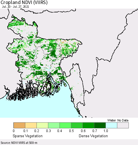 Bangladesh Cropland NDVI (VIIRS) Thematic Map For 7/20/2021 - 7/27/2021