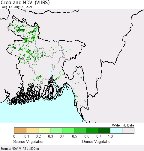 Bangladesh Cropland NDVI (VIIRS) Thematic Map For 8/13/2021 - 8/20/2021