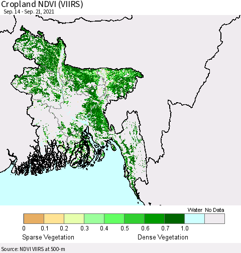 Bangladesh Cropland NDVI (VIIRS) Thematic Map For 9/14/2021 - 9/21/2021