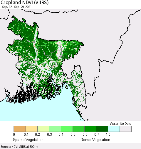 Bangladesh Cropland NDVI (VIIRS) Thematic Map For 9/22/2021 - 9/29/2021