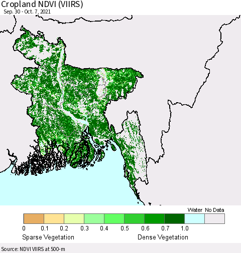 Bangladesh Cropland NDVI (VIIRS) Thematic Map For 9/30/2021 - 10/7/2021