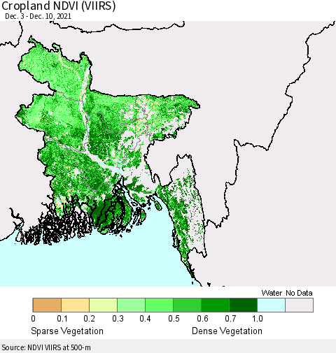 Bangladesh Cropland NDVI (VIIRS) Thematic Map For 12/3/2021 - 12/10/2021
