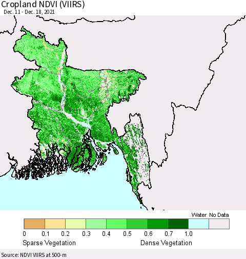 Bangladesh Cropland NDVI (VIIRS) Thematic Map For 12/11/2021 - 12/18/2021