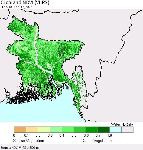 Bangladesh Cropland NDVI (VIIRS) Thematic Map For 2/10/2022 - 2/17/2022