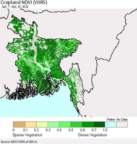 Bangladesh Cropland NDVI (VIIRS) Thematic Map For 4/7/2022 - 4/14/2022