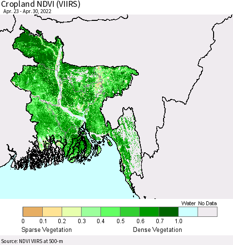 Bangladesh Cropland NDVI (VIIRS) Thematic Map For 4/23/2022 - 4/30/2022