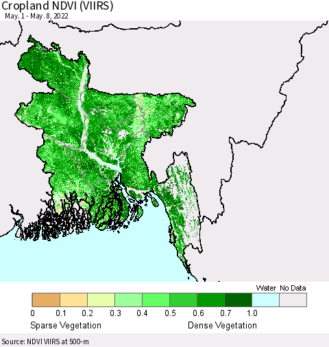 Bangladesh Cropland NDVI (VIIRS) Thematic Map For 5/1/2022 - 5/8/2022