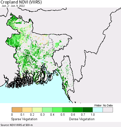 Bangladesh Cropland NDVI (VIIRS) Thematic Map For 6/2/2022 - 6/9/2022