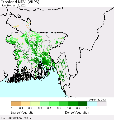 Bangladesh Cropland NDVI (VIIRS) Thematic Map For 6/10/2022 - 6/17/2022