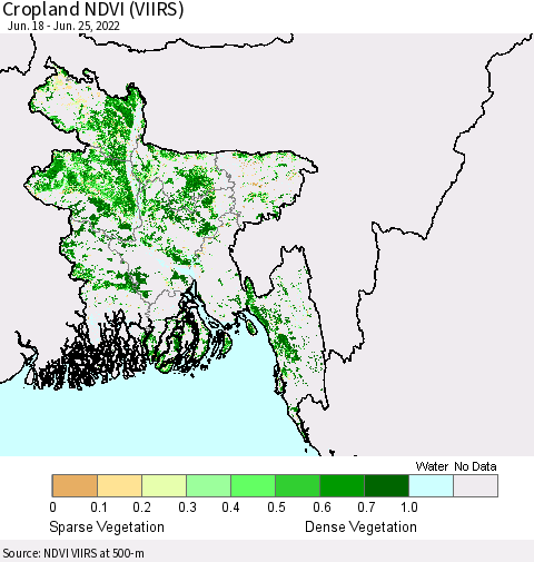 Bangladesh Cropland NDVI (VIIRS) Thematic Map For 6/18/2022 - 6/25/2022