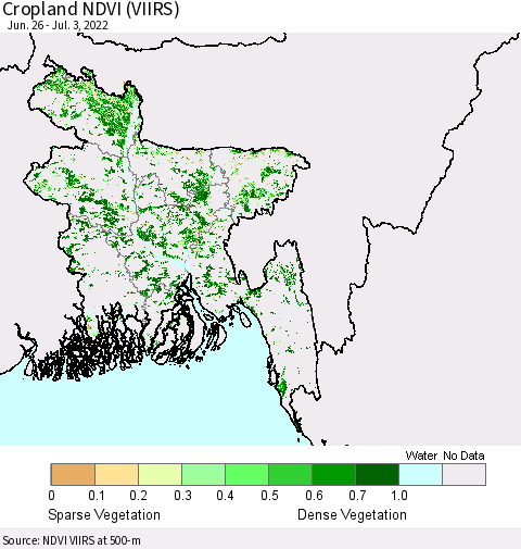 Bangladesh Cropland NDVI (VIIRS) Thematic Map For 6/26/2022 - 7/3/2022