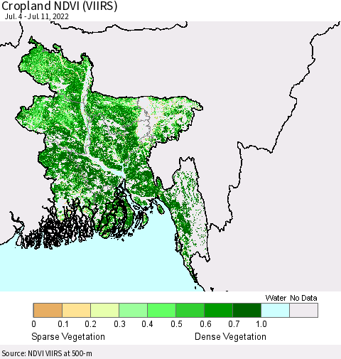 Bangladesh Cropland NDVI (VIIRS) Thematic Map For 7/4/2022 - 7/11/2022