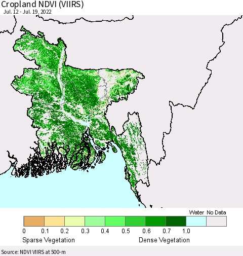 Bangladesh Cropland NDVI (VIIRS) Thematic Map For 7/12/2022 - 7/19/2022