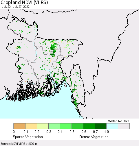 Bangladesh Cropland NDVI (VIIRS) Thematic Map For 7/20/2022 - 7/27/2022