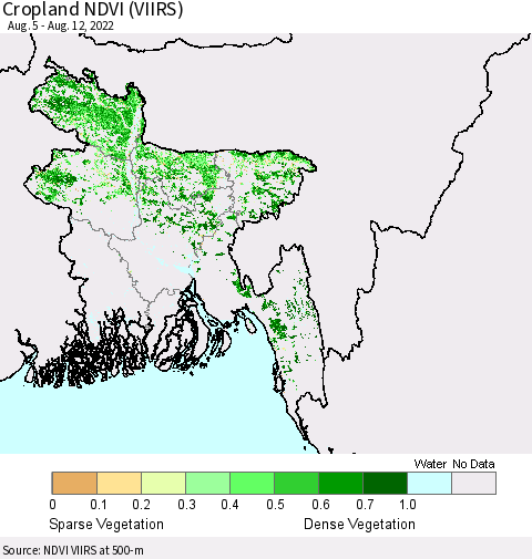 Bangladesh Cropland NDVI (VIIRS) Thematic Map For 8/5/2022 - 8/12/2022