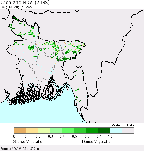 Bangladesh Cropland NDVI (VIIRS) Thematic Map For 8/13/2022 - 8/20/2022