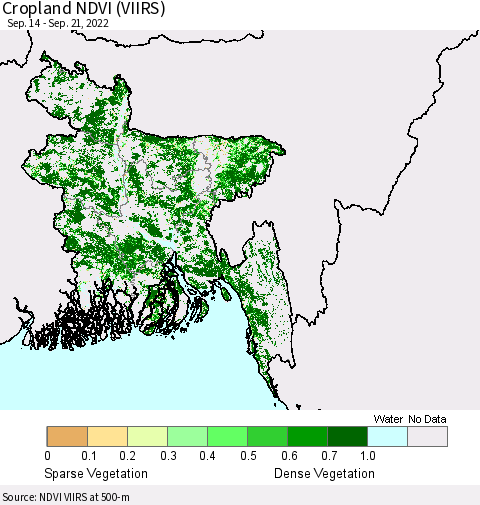 Bangladesh Cropland NDVI (VIIRS) Thematic Map For 9/14/2022 - 9/21/2022