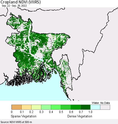 Bangladesh Cropland NDVI (VIIRS) Thematic Map For 9/22/2022 - 9/29/2022