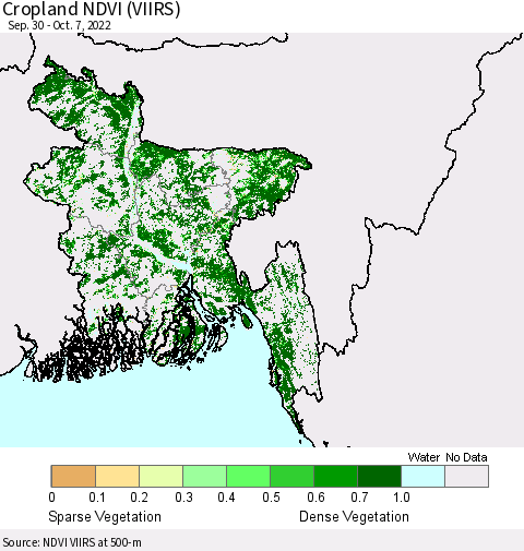 Bangladesh Cropland NDVI (VIIRS) Thematic Map For 9/30/2022 - 10/7/2022