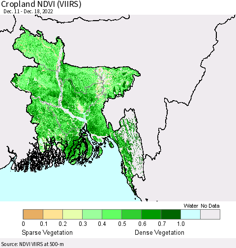 Bangladesh Cropland NDVI (VIIRS) Thematic Map For 12/11/2022 - 12/18/2022