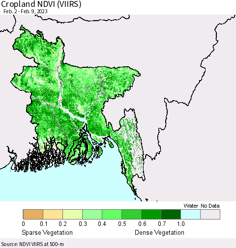 Bangladesh Cropland NDVI (VIIRS) Thematic Map For 2/2/2023 - 2/9/2023