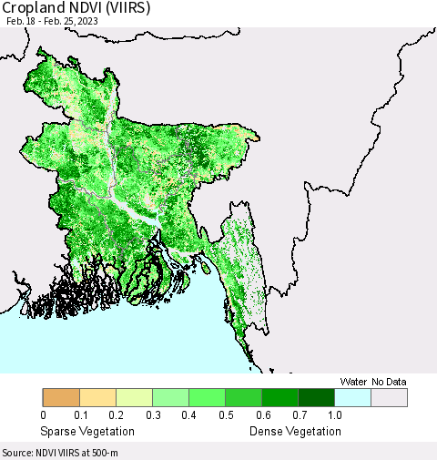 Bangladesh Cropland NDVI (VIIRS) Thematic Map For 2/18/2023 - 2/25/2023