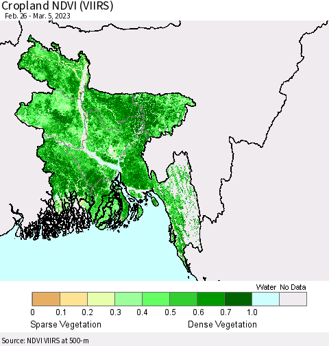 Bangladesh Cropland NDVI (VIIRS) Thematic Map For 2/26/2023 - 3/5/2023