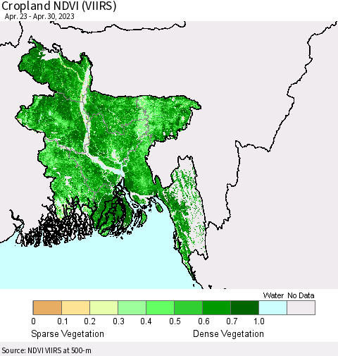 Bangladesh Cropland NDVI (VIIRS) Thematic Map For 4/23/2023 - 4/30/2023