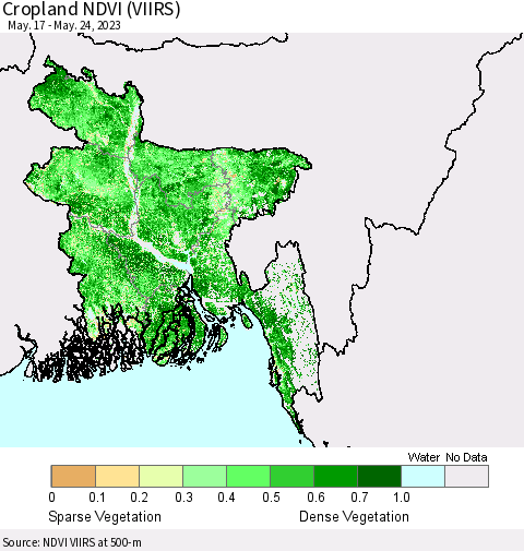 Bangladesh Cropland NDVI (VIIRS) Thematic Map For 5/17/2023 - 5/24/2023