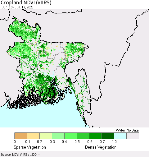 Bangladesh Cropland NDVI (VIIRS) Thematic Map For 6/10/2023 - 6/17/2023