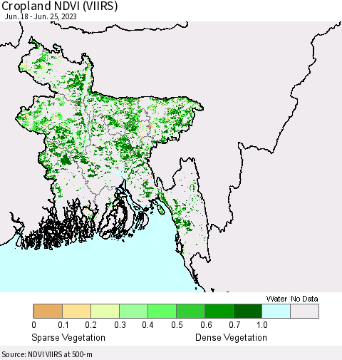 Bangladesh Cropland NDVI (VIIRS) Thematic Map For 6/18/2023 - 6/25/2023