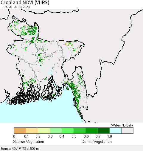 Bangladesh Cropland NDVI (VIIRS) Thematic Map For 6/26/2023 - 7/3/2023
