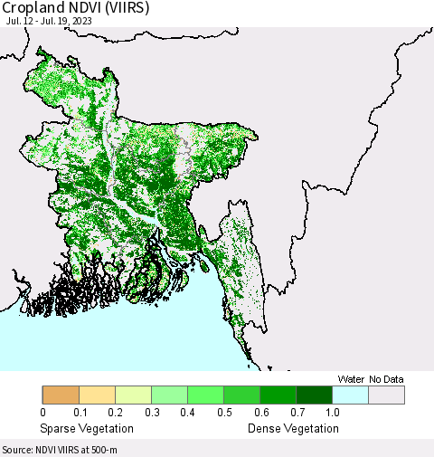 Bangladesh Cropland NDVI (VIIRS) Thematic Map For 7/12/2023 - 7/19/2023