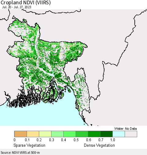 Bangladesh Cropland NDVI (VIIRS) Thematic Map For 7/20/2023 - 7/27/2023