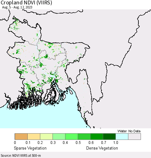 Bangladesh Cropland NDVI (VIIRS) Thematic Map For 8/5/2023 - 8/12/2023
