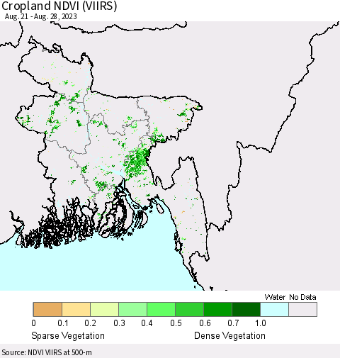 Bangladesh Cropland NDVI (VIIRS) Thematic Map For 8/21/2023 - 8/28/2023