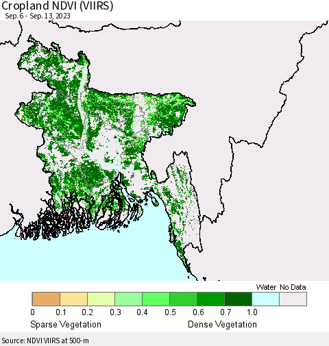 Bangladesh Cropland NDVI (VIIRS) Thematic Map For 9/6/2023 - 9/13/2023