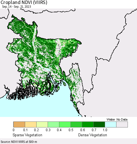 Bangladesh Cropland NDVI (VIIRS) Thematic Map For 9/14/2023 - 9/21/2023